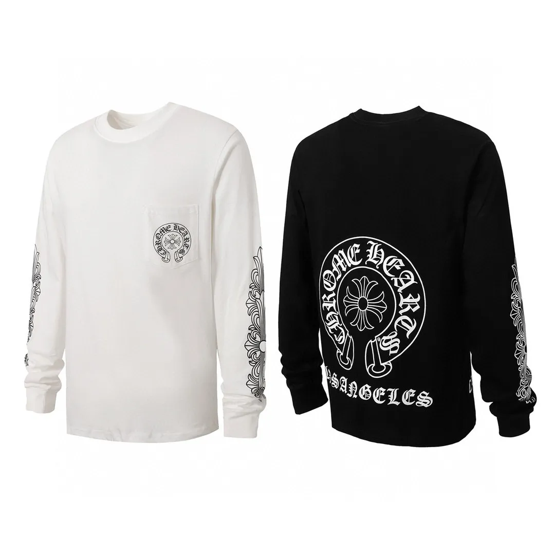 P180 #2105 -Chrome Hearts/Chrome Hearts 23ss scroll horseshoe Sanskrit printed popular long-sleeved T-shirt -High weight, high density and high quality. The wool is soft, delicate and skin-friendly. It feels soft and silky. It has excellent warmth and skin-friendly properties.
